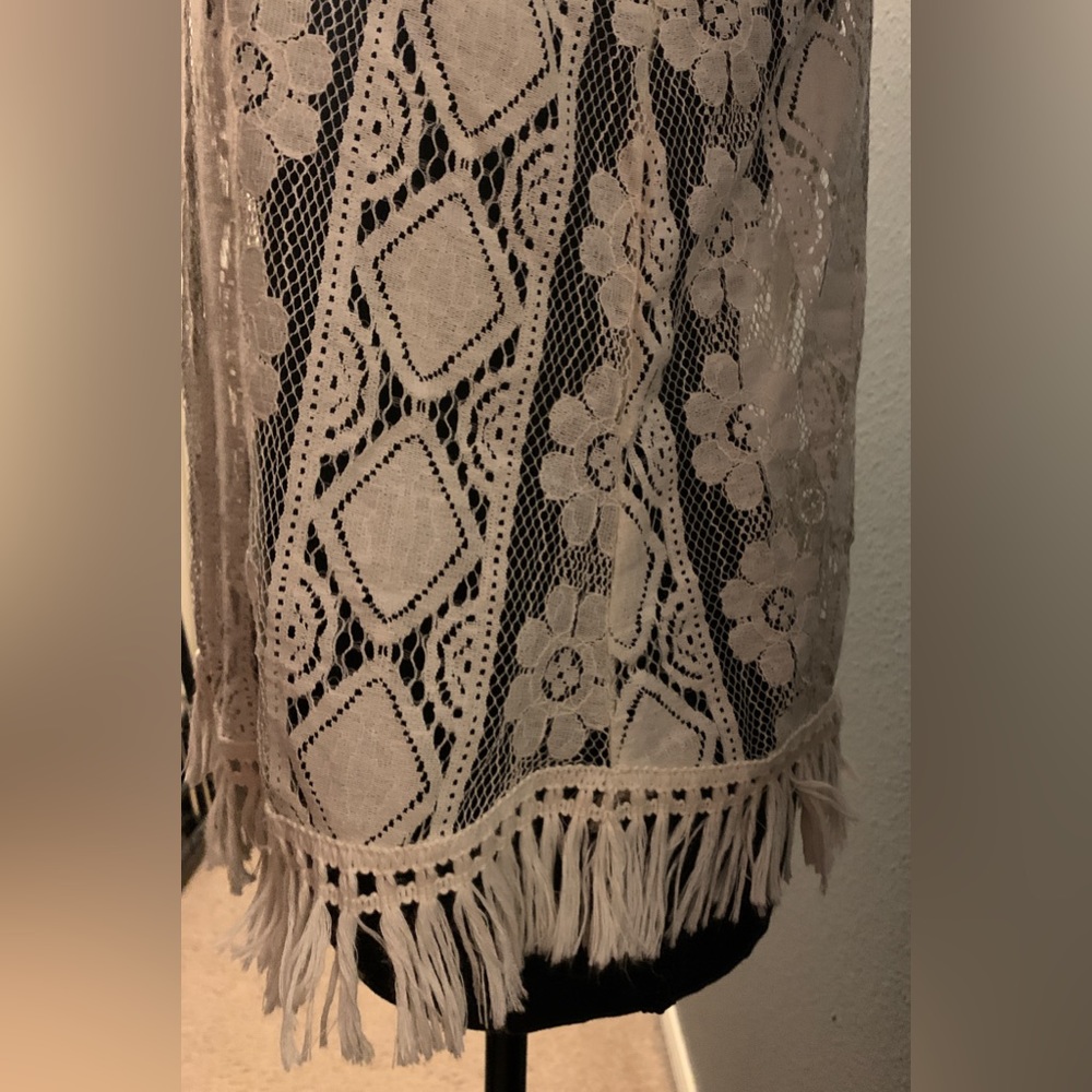 Ivory Lace Racerback Fringed Tank Unlined - Picture 6 of 6